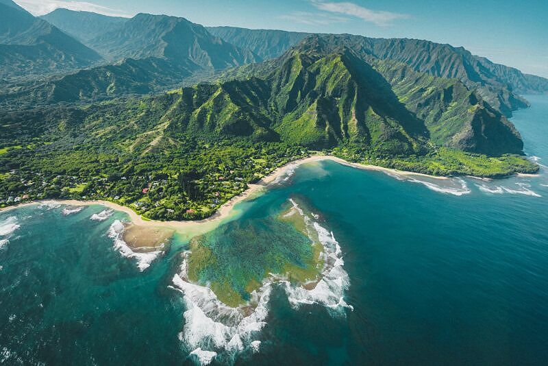 Kauai coastline from the sky