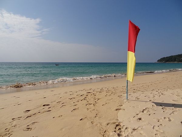 Sunny and safe to swim: Nai Thon beach in December.