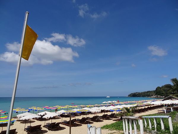 Swimming's a go, but you'll have some company! Surin beach in high season.