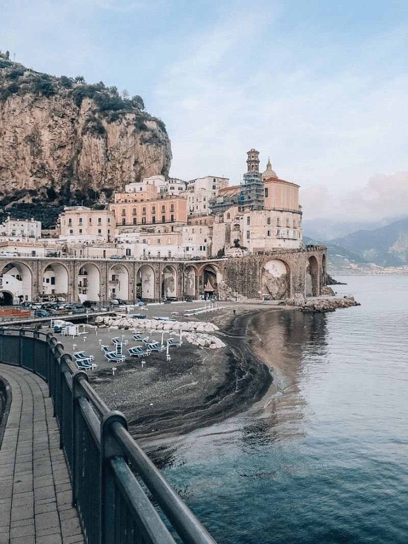 View of Atrani, Italy on Amalfi Coast in fall